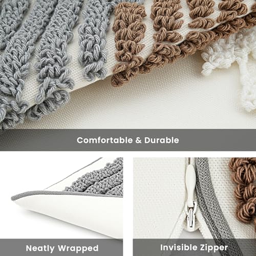 12in x 20in Geometric Tufted Pillow Cover, Neutral Gradient Stripe Cushion Case, Modern Textured Throw Pillow Sham for Sofa Bedroom Living Room, Boho Farmhouse Home Decor - color: Pastoral Style 5, size: 20" x 12" (Pack of 1)