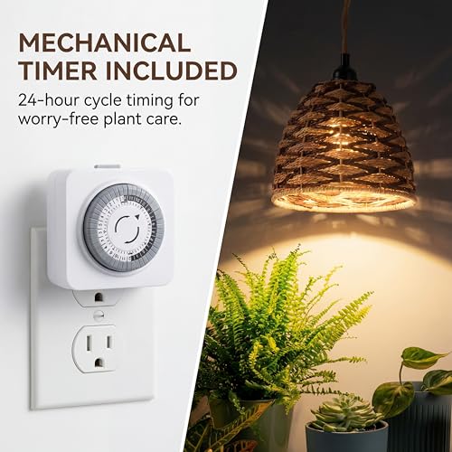 Hanging Grow Light, 30W LED Lamp with Timer for Indoor Plants | 4000K LED plant lamp with 15 ft cord, outlet timer, and boho paper rope shade for succulents, herbs, and low-light rooms. - color: Dome