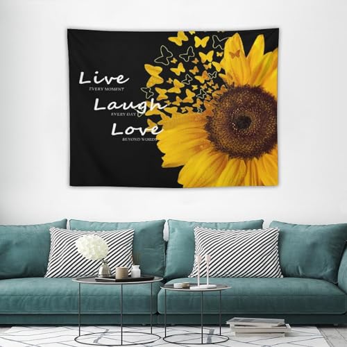 Black Yellow Sunflower Tapestry,Farmhouse Floral and Butterfly Tapestry for Bedroom,Nature Landscape Tapestry Wall Hanging for Living Room Dorm Home Decor,40"x30" - color: Sunflower-1, size: W40xL30in