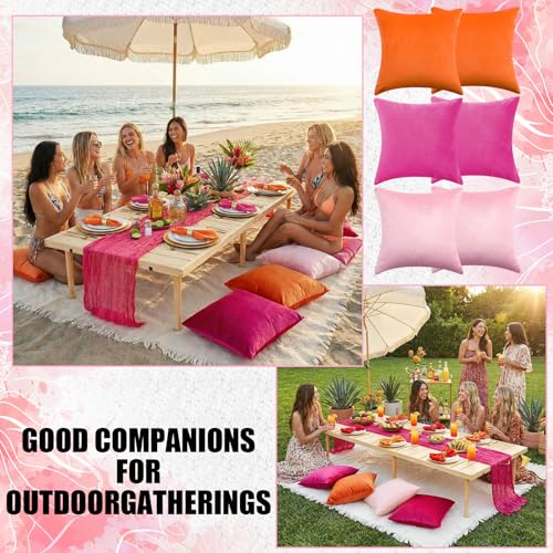 Beeveer 91 x 71 Extra Large Outdoor Boho Picnic Blanket with Tequila Table Runner, 6 Throw Pillow Covers 6 Napkins Woven Cotton Yarn Oversize Beach Blanket Washable Picnic Camp Wedding - color: Tequila