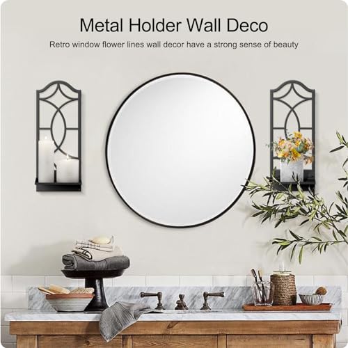 Candle Wall Sconces Set of 2, Black Metal Wall Art Decor for Living Room, Dining Room, Bedroom, Bathroom (16.5 x 7 in) - color: Black Modern