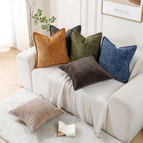 HPUK Fall Chenille Soft Throw Pillow Covers 18x18 Set of 2, Accent Cushion Covers for Living Room, Bedroom, Decorative Solid Color Pillow Covers for Couch, Sofa, Chair, Charcoal - color: Chenille-charcoal, size: 18" x 18" (Pack of 2)