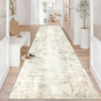 Capslpad 3x12 Beige Abstract Hallway Runner, Ultra Soft Fabric Washable Runner Rug, Non-Slip Rubber Backing, Stain Resistant Low Pile Runners for Hallways, Kitchen, Entryway, Bedroom - color: Beige, size: 3' x 12' (Runner)