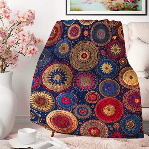 Bohemian Mexican Blanket for Women Men, Boho Mandala Circular Soft Lightweight All Season Throw for Home Decor, Couch, Bed, Camping, Travel and Gifts, 40x50 Inches - color: Bohemian Mandala
