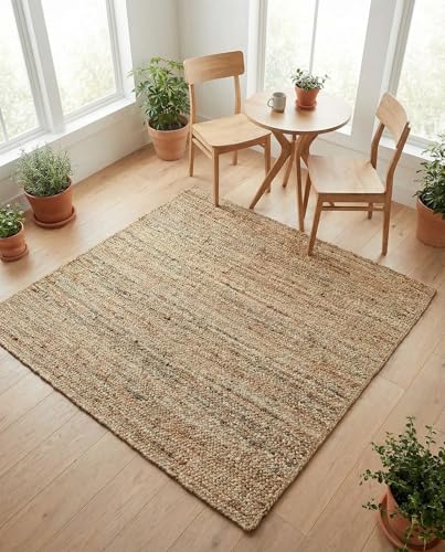 Rugs.com - Braided Jute Rug – 5 Ft Square Natural Hand Braided Rug – Eco-Friendly Texture for Living Rooms, Kitchens, and Entryways - size: 5' x 5' (Square)