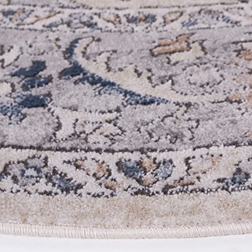 SAFAVIEH Oregon Collection 6'7" Round Beige/Grey ORE898B Oriental Distressed Non-Shedding Dining Room Entryway Foyer Living Room Bedroom Area Rug - size: 6'7" (Round)