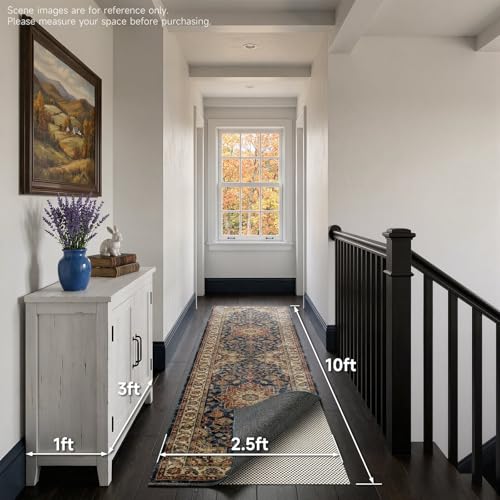 Veken Runner Rug Pad Gripper for Hardwood Floors, Non Slip Rug Pads for Area Rugs, Thick Rug Grippers for Tile Floors, Under Carpet Anti Skid Mat, Keep Your Rugs Safe and in Place, 2.5x10 Ft - size: 2'6" x 10' (Rectangular), style: White
