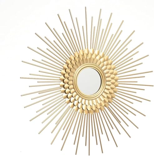 31 Inch Gold Sunburst Wall Mirror, Boho Round Mirror for Living Room/Bedroom/Bathroom/Entryway - Modern Decorative Mirror Home Decor - size: 31"L x 31"W