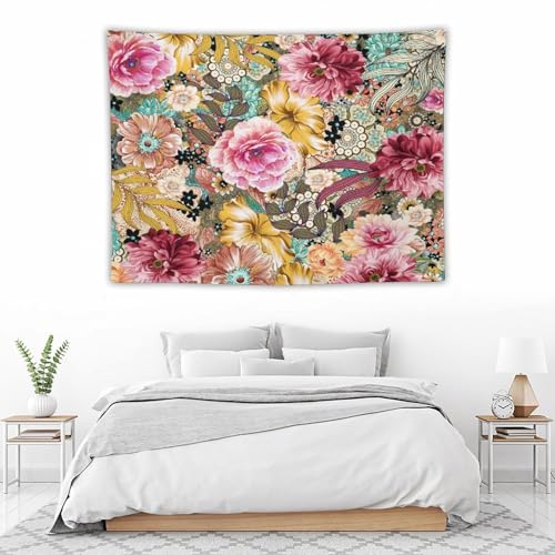 Houselerax Boho Vintage Floral Tapestry Wall hanging,Bohemian Blossom Colorful Mandala Flower Tapestries, Botanical Spring Multi Color Tapestry for Bedroom Home Hippie Wall Decor 40"x30" - color: Boho Floral-5, size: W40xL30in