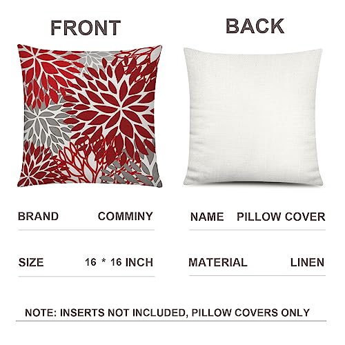 COMMINY Red Grey Pillow Covers 16x16 Set of 6 Decorative Burgundy Daisy Throw Pillow Cover for Couch Modern Farmhouse Cushion Cover for Patio Sofa Bed Living Room Home Decor - color: Red Grey Daisy, size: 16" x 16" (Pack of 6)