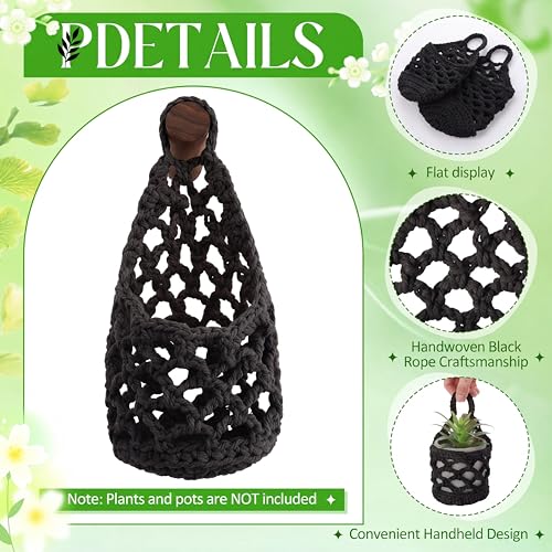 6 Pk Wall Planters for Indoor Macrame Plant Hanger Boho Wall Mounted Flower Baskets Hanging Planter, Plants and Pots are Not Included (Black,4 x 8 Inch) - color: Black, size: 4 x 8 Inch