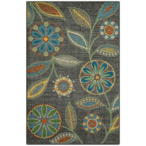 Maples Rugs Reggie Floral Kitchen Rug - Made in USA - Washable, Non Slip Indoor Carpet for Entryway, Foyer, Kitchen, and Bathroom, 2'6 x 3'10, Dark Grey - color: Dark Grey, size: 2'6" x 3'10" (Rectangular)