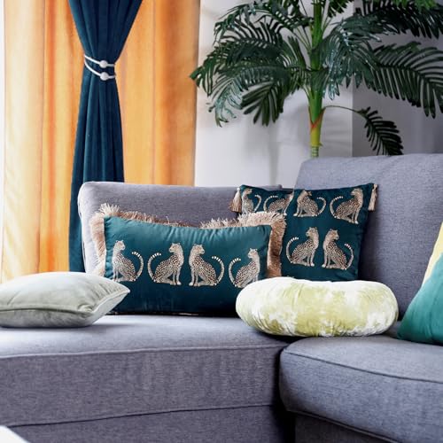 Lumbar Decorative Throw Pillow Cover with Tassels Leopard Pattern Cushion Cover Luxury Style Soft Velvet Pillowcase for Sofa Couch Bedroom (12"x20",Dark Green) - color: Dark Green, size: 20" x 12" (Pack of 1)