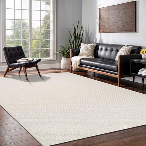 Luul Home Easy Jute Rugs 6x9 White Color Living Room Indoor Outdoor Area Rug for Farmhouse Patio and Kitchen Rug High Traffic Washable Easy to Clean Solid Boho Woven Design Outside Carpet (6 x 9) - color: Bone, size: 6' x 9' (Rectangular)