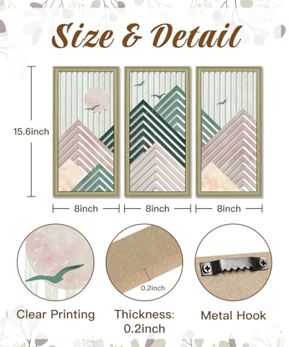 Putuo Decor Boho Mountain Wall Decor Set of 3, Rustic Farmhouse Wooden Wall Art, Nature-Inspired Geometric Artwork, Mid-Century Modern Aesthetic for Living Room Bedroom Entryway, Pink - color: Pink