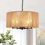 5-Light Boho Rattan Chandelier, 19'' Large Farmhouse Chandeliers Hand Woven Rattan Pendant Light Fixture, Black Wicker Chandelier for Dining Room Foyer Entryway Hallway Bedroom Kitchen Living Room - color: 5-Light Black