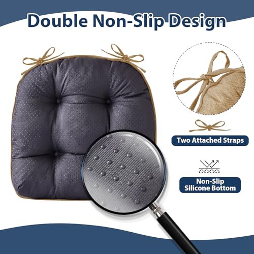IASEAHK Chair Cushions for Dining Chairs, Seat Cushions for Kitchen Chairs, Indoor Seat Cushions with Ties, Tufted Foam Chair Pads, Non Slip Chair Cushions Set of 6, 15.5" x 15.5" x 4", Khaki - color: Khaki, size: Pack of 6