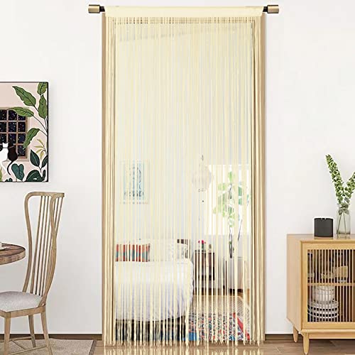 HSYLYM Spaghetti String Curtains for Doorways Privacy Door Frame Tassel Hippy Wall Kitchen Hallway Boho Fringe Curtain Hanging Door Room Dividers Decor 1 Panel（39×79in/100×200cm,Champagne） - color: Champagne, size: 39"W x 79"L (Pack of 1)