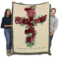 Red Roses Cross Blanket by Parker Fulton -Amazing Grace How Sweet The Sound - Sympathy Bereavement Gift Tapestry Throw Woven from Cotton - Made in the USA (72x54) - color: Red Roses Cross, size: 72" x 54"