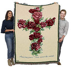 Red Roses Cross Blanket by Parker Fulton -Amazing Grace How Sweet The Sound - Sympathy Bereavement Gift Tapestry Throw Woven from Cotton - Made in the USA (72x54) - color: Red Roses Cross, size: 72" x 54"