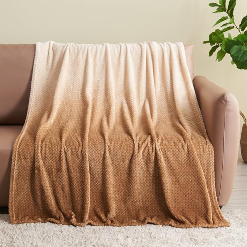 NEWCOSPLAY Super Soft Twin Blanket Ombre Brown Premium Silky Flannel Fleece Leaves Pattern Lightweight Bed Blanket All Season Use (Ombre Brown, Twin(60"x80")) - color: Ombre Brown, size: Twin(60"x80")