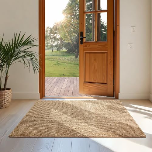 Softlife Rugs for Entryway 2x3 ft Door Mat Faux Jute Rug Dirt Trapper Small Bathroom Rug Washable Kitchen Mat Modern Farmhouse Carpet for Front Porch Bathroom Kitchen Bedroom, Brown - color: Brown, size: 2' x 3' (24"x36")