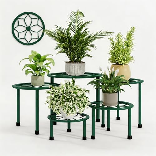 Metal Plant Stand Indoor Outdoor,Indoor Plant Stands for Patio Rust Proof,Heavy Duty Flower Pot Stands for Multiple Plant,Brown Potted Plant Holder for Garden Home (5 Pack Green) - color: Green