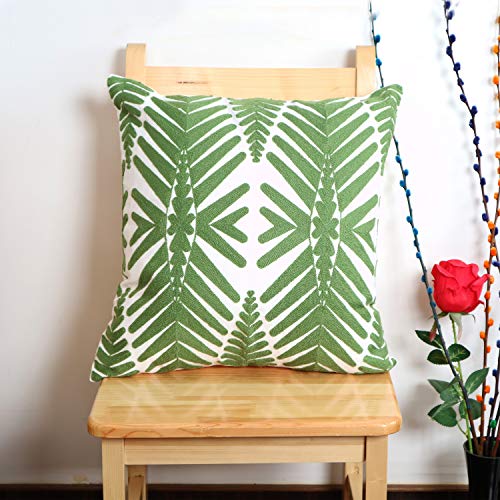 Embroidery Throw Pillow Cover 18x18 Decor Tropical Leaves Floor Pillow Cover for Couch Chair Bed Room 100% Cotton Cushion Cover 45x45cm Pillowcase, Green Leaf Plant Embroidered, Pack of 4 - color: Leaf Set 4