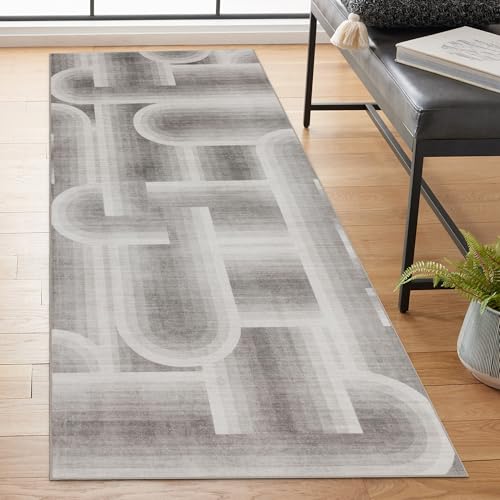 ReaLife Rugs Machine Washable Area Rug Runner - Living Room Bedroom Bathroom Kitchen Entryway Office - Non-Slip Baking Low Pile Stain Resistant Premium - Modern Geometric - Lyra - Beige 2'6" x 6' - color: Lyra - Beige, size: 2'6" x 6' (Rectangular)