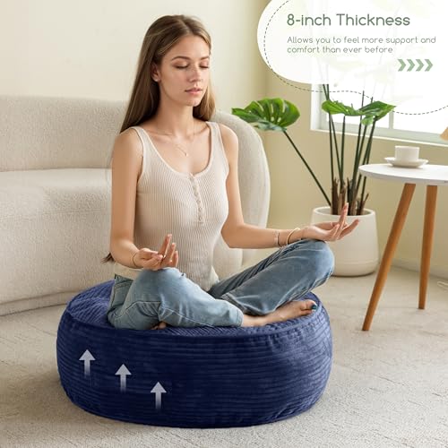 HIGOGOGO 8" Extra Thick Floor Pillow Cushion for Adults, Meditation Cushion Pillow, Large Round Floor Sitting, Tufted Corduroy Cover, for Tatami Living Room or Yoga, 22x22 Inch, 2Pack, Navy - color: Round Navy, size: 8" Thick(Pack of 2)