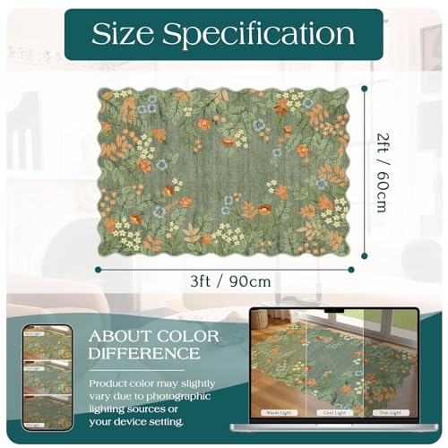 Front Door Mat Outside Entrance - 2x3 Spring Green Sage Floral Non-Slip Washable Doormat Indoor Outdoor Mat Boho Vintage Entry Rug Small Throw Rugs for Entryway Kitchen Front Porch Decor - color: Floral - Green, size: 2' x 3' (Rectangular)