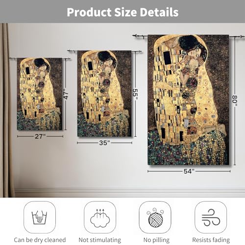 ORIMONY The Kiss by Gustav Klimt Woven Tapestry Wall Hanging, Large Vintage Medieval Tapestry for Room Aesthetic (47L x 27W) - size: 47"L x 27"W