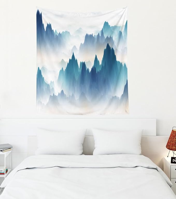 EMMTEEY Foggy Mountain Tapestry Small Tapestry Wall Art Mountains in Fog Landscape Wall Tapestry Aesthetic 50X60 Inches Present for Families