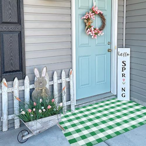 CAINANEL Buffalo Plaid Outdoor Rug Green and White Spring Door Mat Layering Rug Welcome Doormats for Spring Easter Farmhouse Entrance Porch Outdoors Decor - color: Green and White, size: 2'4" x 3'7" (Rectangular)