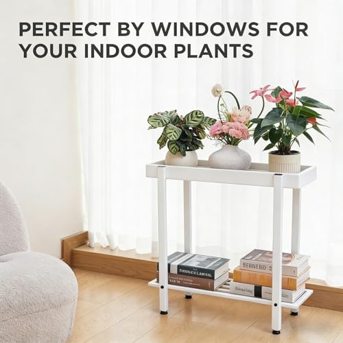 Honla Metal Plant Stand Indoor Outdoor,2 Tier Window Tall Plant Table Bench Shelf for Multiple Plants,26" L x 8.66" W x 24.40" H,White - color: White