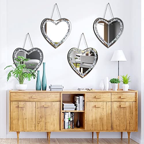 DMDFIRST Heart Shaped Silver Glass Mirror 2 Pack 12x12inch Crystal Crush Diamond Decor Chain Mirror for Wall Decoration - size: 2 PACK 12x12 inch