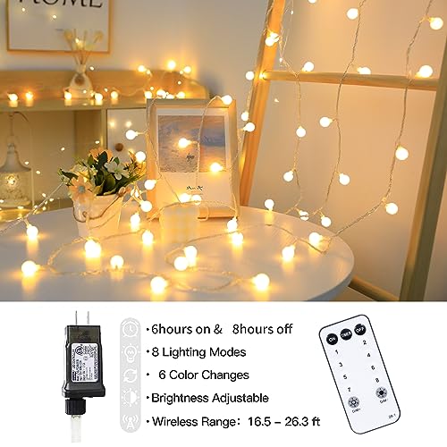 Globe String Lights 115 Feet 200 LED,Plug in Fairy String Lighting with Remote Timer Extendable, 8 Modes Indoor Outdoor String Lights for Wedding Bedroom Classroom Patio Garden - color: Warm White, size: 115ft