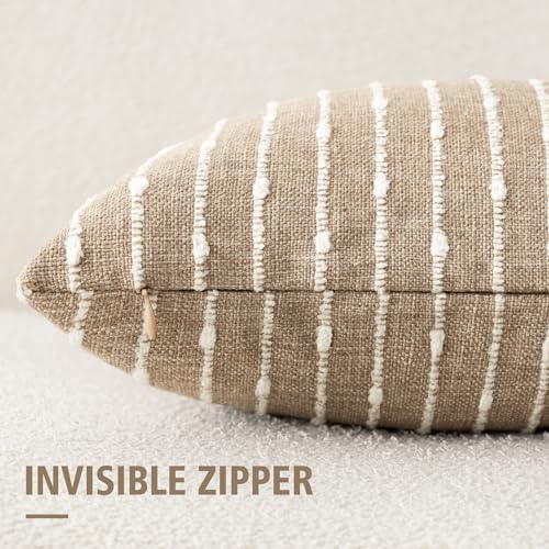 Foindtower Pack of 2 Decorative Jacquard Boucle Throw Pillow Covers Accent Textured Striped Pillowcases Cozy Modern Cushion for Couch Sofa Bedroom Living Room Home Decor 18x18 Inch Camel - color: Camel, size: 18" x 18" (Pack of 2)