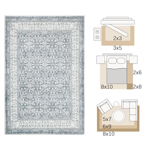 jinchan Floral 2x3 Rugs for Entryway - Machine Washable Grey Vintage Distressed Boho Design Soft Faux Wool Small Non-Slip Doormat for Entrance Kitchen Living Room Bedroom Farmhouse (2‘x3', Grey) - color: Multi Grey, size: 2' x 3' (Buttery Soft)