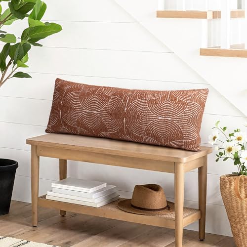 AELS Boho Decorative Textured Lumbar Throw Pillow Covers 14x36, Organic Modern Mid Century Rainbow Tufted Long Pillow Case, Farmhouse Geometric Woven Cushion Case for Bed Couch Sofa, Burnt Orange - color: Burnt Orange, size: 36" x 14" (Pack of 1)