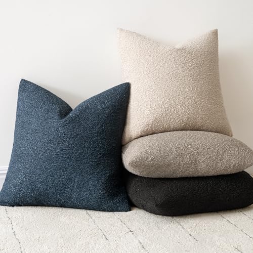 Pack of 2 18x18 Inch Decorative Boucle Throw Pillow Covers Textured Square Pillowcaes Accent Solid Cozy Soft Cushion Covers Home Decor for Sofa Couch Living Room Home Decor,Light Taupe - color: Light Taupe, size: 18" x 18" (Pack of 2)