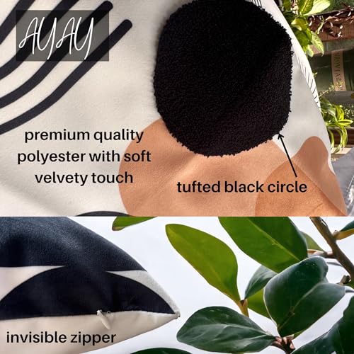 AYAY Decorative boho pillow covers 18x18 –throw pillows for couch bed, set of 2 Boho cases textured tufted and printed abstract,soft with velvet touch pillows washable indoor cover bedroom pillowcases - color: Black/White Boho Rainbow