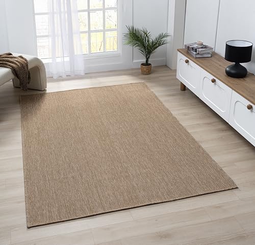 Angela Easy Jute Indoor Outdoor Rug, 4x6 Neutral Solid Jute Look, Polyester, Durable & Easy Care Outdoor Farmhouse Carpet for Patio, Porch, Living Room (4' x 6', Natural) - color: 2001 - Natural, size: 4' x 6' (Rectangular)