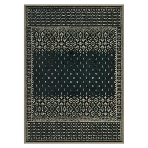 Joydeco Vintage 6x9 Area Rugs for Living Room Non Slip, Boho Washable Geometric Soft Rug for Bedroom, Ultra Thin Distress Indoor Floor Carpet for Dining Room Home Office Dorm, Black/Grey - color: Black, size: 6' x 8'11" (Rectangular)