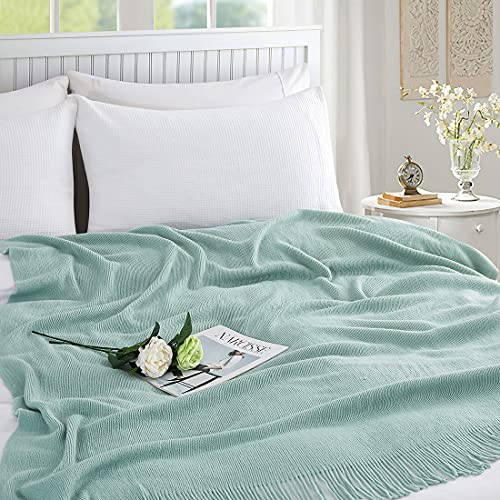 Homiest Decorative Knitted Throw Blanket with Fringe Soft & Cozy Tassel Blanket for Couch Sofa Bed (Light Green, 50x60) - color: Light Green, size: 50" x 60"