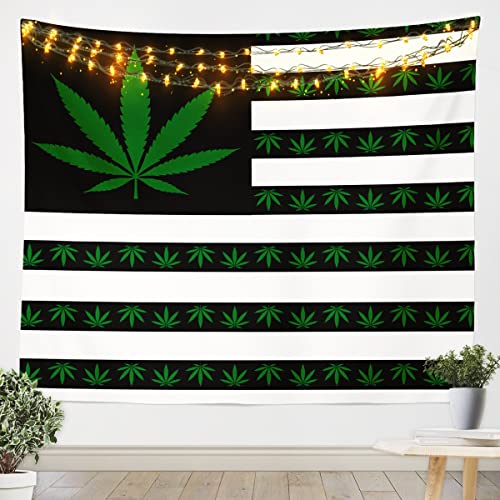 Castle Fairy American Flag Tapestry Marijuana Weed Tapestries Art Home Decoration Bedroom Decor Living Room Door Hippie Boho Tapestry Wall Hanging Green and White Wall Hangings Art（70.9x92.5） - color: Green 01, size: 92.5"L x 70.9"W