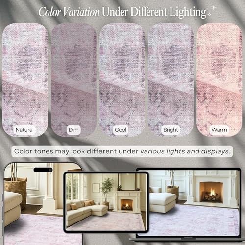 Fame Rugs Modern Oushak Rug10x13, Vintage Turkish Pink Oriental Antique Inspired Oversize Area Rugs, Foldable Washable Luxury Living Room Bedroom (385PB, 9'8 x 13') - color: 412pp, size: 2'6" x 5' (Rectangular)