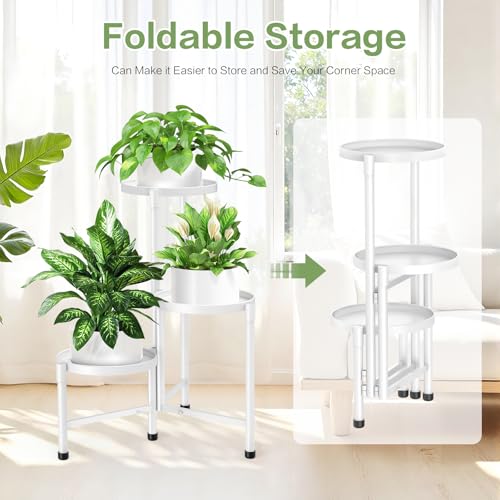 3 Tier Metal Corner Plant Stand Indoor Outdoor, Heightened widened 30 in Tall Multiple Flower Pot Display Holder, Iron Plant Rack Organizer for Living Room Garden Patio Balcony Office White - color: 3 Tier，White
