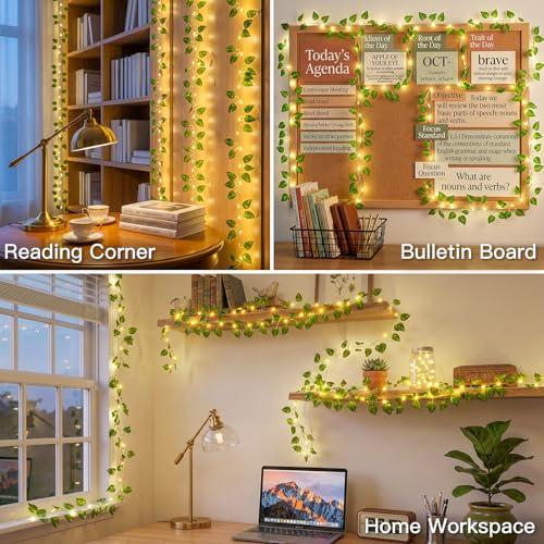 suddus Vine with Fairy Lights Battery Operated, 33ft100 LED Pothos String Lights with Remote, Leaf Lights for Bedroom, Room, Wall, Garden, Party, Wedding Dorm Decor(Warm White) - color: Pothos, size: 100 LED-Battery-Copper