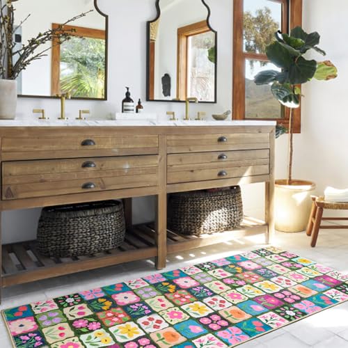 Vintage Floral 2x5 Runner Rugs Non Slip, Thin Country Colorful Flowers Botanical Indoor Entryway Rug Washable, Cute Boho Aesthetic Runner Carpet for Kitchen Bedroom Laundry Bathroom - color: Multicolored, size: 2'x5'